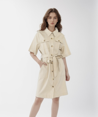 Mayorista LUCY LUU - VESTIDO CORTO LINO BEIGE