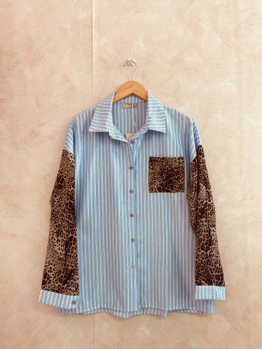 Mayorista LUMINE - Camisa de rayas con estampado de leopardo.