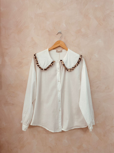 Wholesaler LUMINE - Peter Pan collar cotton shirt with leopard trim