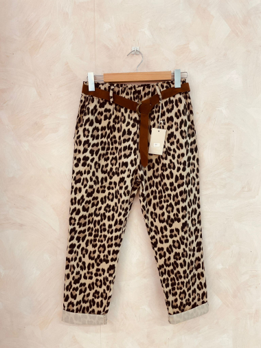 Grossiste LUMINE - Pantalon en coton imprimé léopard avec ceinture