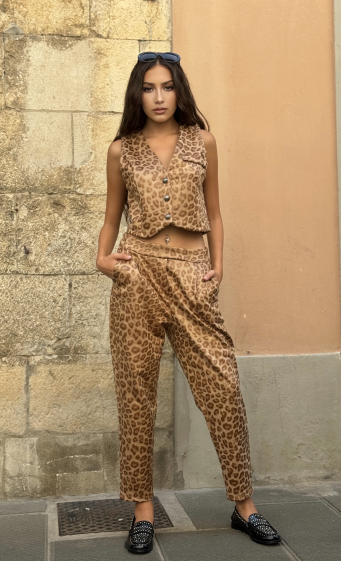 Grossiste LUMINE - Pantalon taille élastique motif léopard