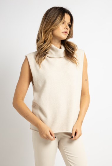 Grossiste LUMINE - Pull en viscose sans manche avec col rouler