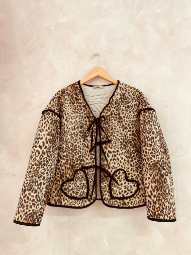 Mayorista LUMINE - Chaqueta con lazo y estampado de leopardo con bolsillo corazón