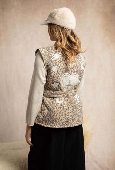 Wholesaler LUMINE - Leopard sleeveless jacket with embroidery and belt