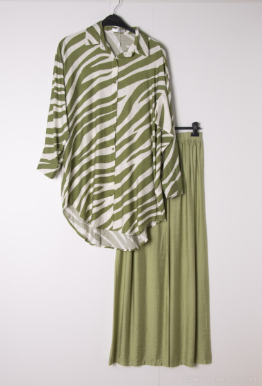 Wholesaler Lusa Mode - Shirt and pants set with linen-like fabric and striped print