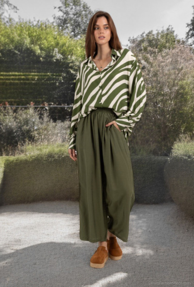 Wholesaler Lusa Mode - Shirt and pants set with linen-like fabric and striped print