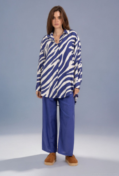 Wholesaler Lusa Mode - Shirt and pants set with linen-like fabric and striped print