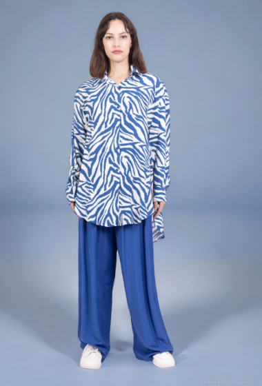 Wholesaler Lusa Mode - Shirt and pants set with linen-like fabric and striped print