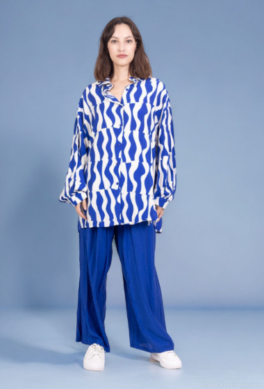 Wholesaler Lusa Mode - Shirt and pants set with linen-like fabric and striped print