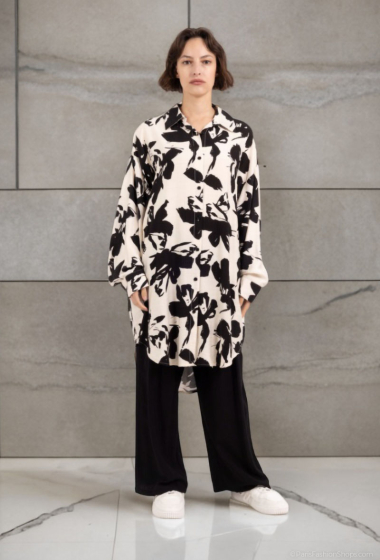 Wholesaler Lusa Mode - Shirt and pants set with linen-like fabric and abstract print