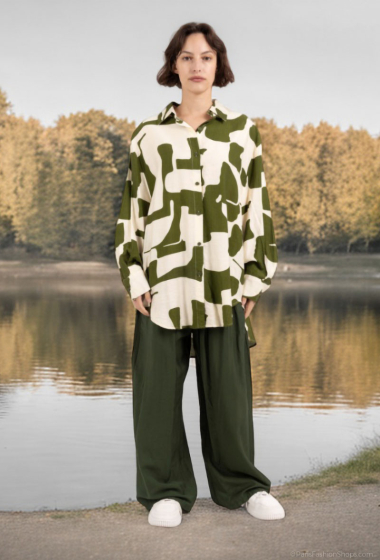 Wholesaler Lusa Mode - Shirt and pants set with linen-like fabric and abstract print