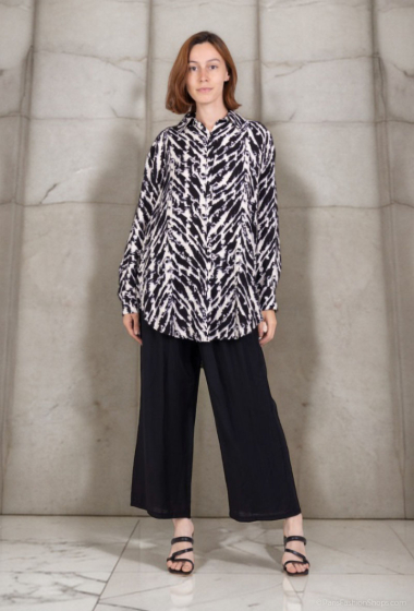 Wholesaler Lusa Mode - Shirt and pants set with linen-like fabric and abstract print