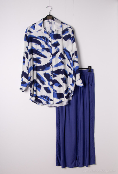 Wholesaler Lusa Mode - Shirt and pants set with linen-like fabric and abstract print