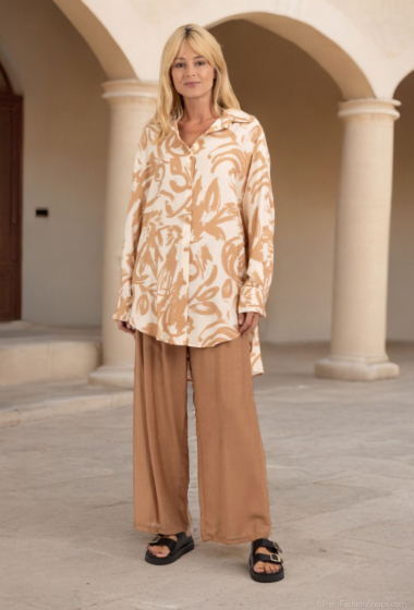 Wholesaler Lusa Mode - Shirt and pants set with linen-like fabric and abstract print