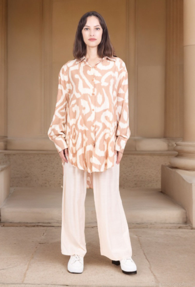 Wholesaler Lusa Mode - Shirt and pants set with linen-like fabric and abstract print