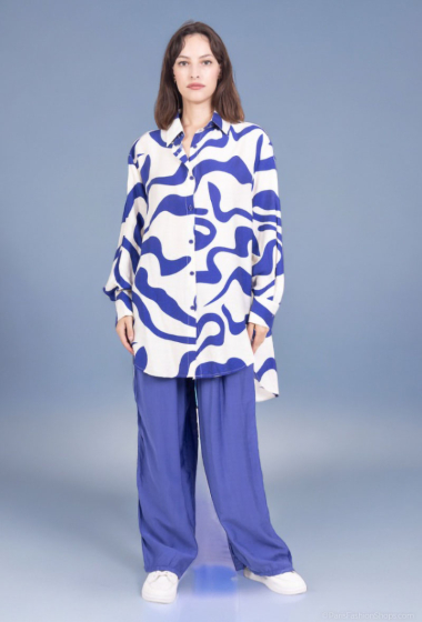 Wholesaler Lusa Mode - Shirt and pants set with linen-like fabric and abstract print