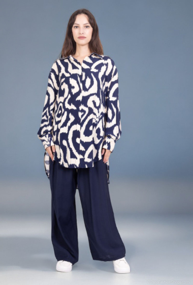 Wholesaler Lusa Mode - Shirt and pants set with linen-like fabric and abstract print