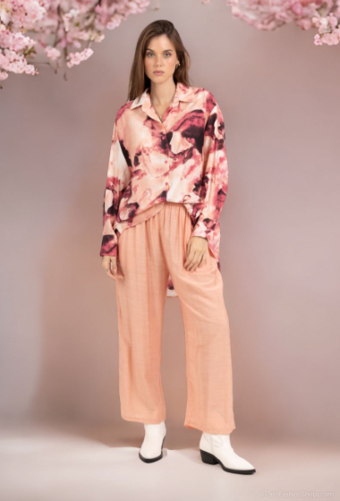 Wholesaler Lusa Mode - Shirt and pants set with linen-like fabric and abstract print