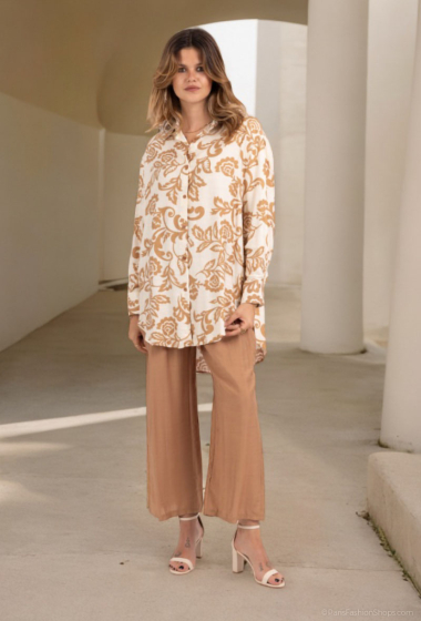 Wholesaler Lusa Mode - Shirt and pants set with linen-like fabric and floral print