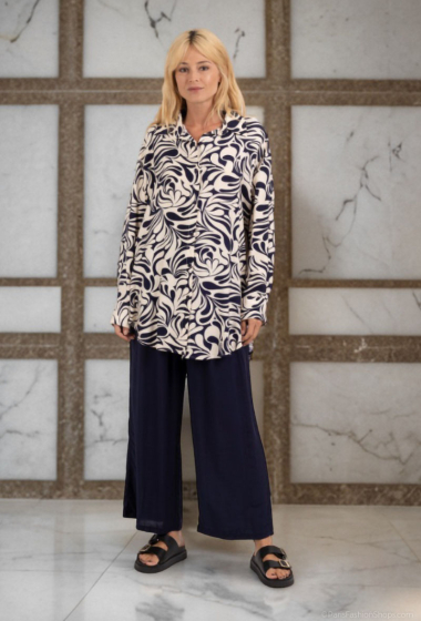 Wholesaler Lusa Mode - Shirt and pants set with linen-like fabric and floral print