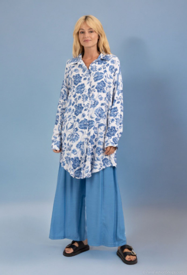 Wholesaler Lusa Mode - Shirt and pants set with linen-like fabric and floral print