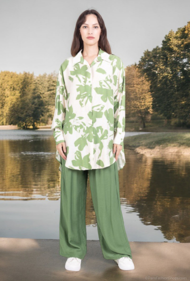 Wholesaler Lusa Mode - Shirt and pants set with linen-like fabric and floral print