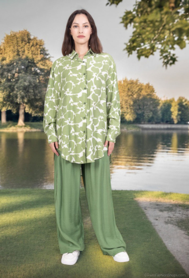 Wholesaler Lusa Mode - Shirt and pants set with linen-like fabric and floral print