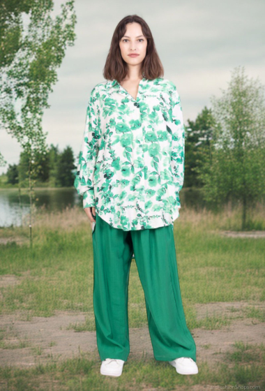 Wholesaler Lusa Mode - Shirt and pants set with linen-like fabric and floral print