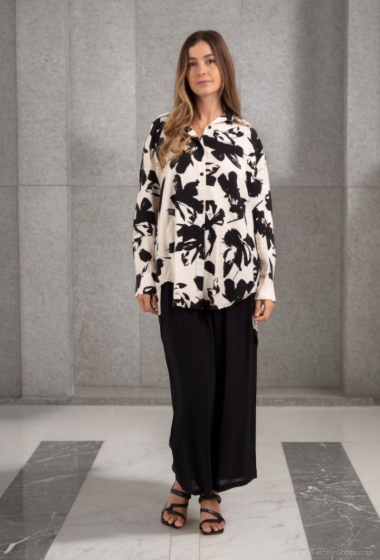 Wholesaler Lusa Mode - Shirt and pants set with linen-like fabric and floral print