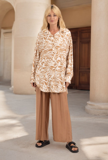 Wholesaler Lusa Mode - Shirt and pants set with linen-like fabric and floral print