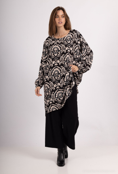 Wholesaler Lusa Mode - Tunic and pants set with linen-like fabric and original print