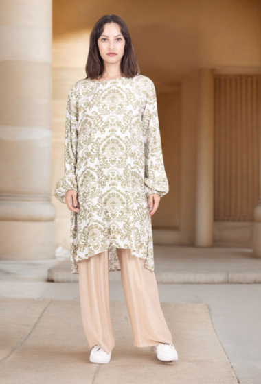 Wholesaler Lusa Mode - Tunic and pants set with linen-like fabric and original print