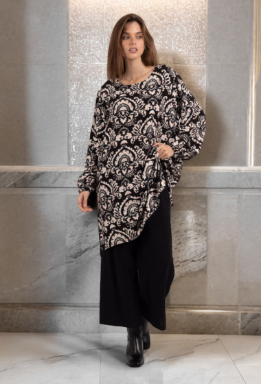 Wholesaler Lusa Mode - Tunic and pants set with linen-like fabric and original print