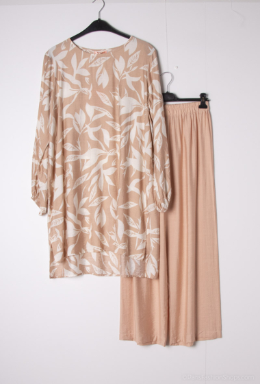 Wholesaler Lusa Mode - Tunic and pants set with linen-like fabric and tropical print