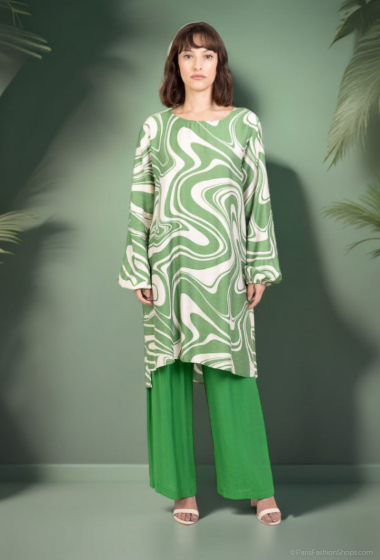 Wholesaler Lusa Mode - Tunic and pants set with linen-like fabric and tropical print