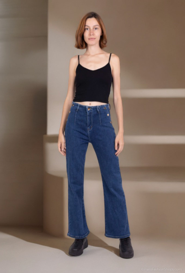 Wholesaler Lusa Mode - Stretch straight cut jeans with gold buttons and 2 back pockets