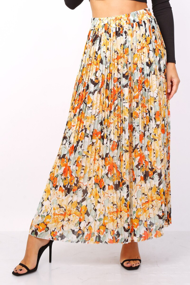 Wholesaler Lusa Mode - Printed pleated skirt with gold feathers