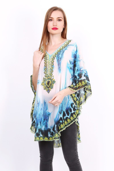 Wholesaler Lusa Mode - Printed poncho with rhinestones