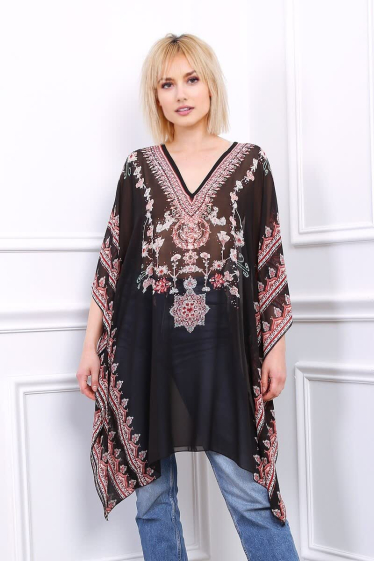 Wholesaler Lusa Mode - Printed poncho with rhinestones