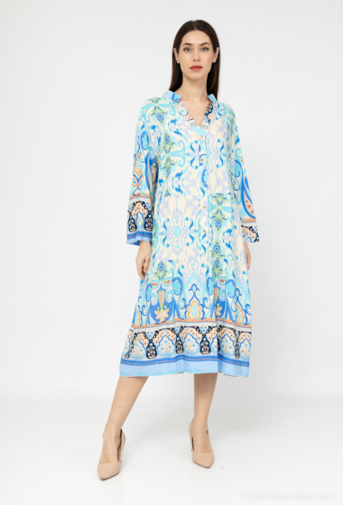 Wholesaler Lusa Mode - Bohemian mid-length cotton dress, mid-length sleeve, officer collar