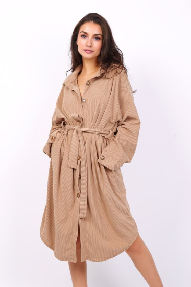 Wholesaler Lusa Mode - Corduroy Shirt Dress with Belt