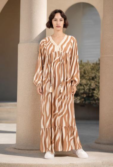 Wholesaler Lusa Mode - Long sleeve striped printed dress with drawstrings