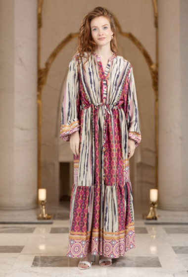 Wholesaler Lusa Mode - Bohemian long sleeve printed maxi dress