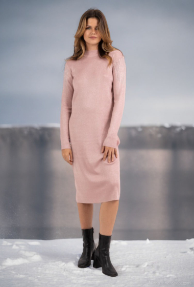 Wholesaler Lusa Mode - High neck sweater dress with rhinestones