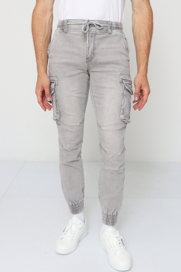 Grossiste Lysande - jeans cargo gris élastique