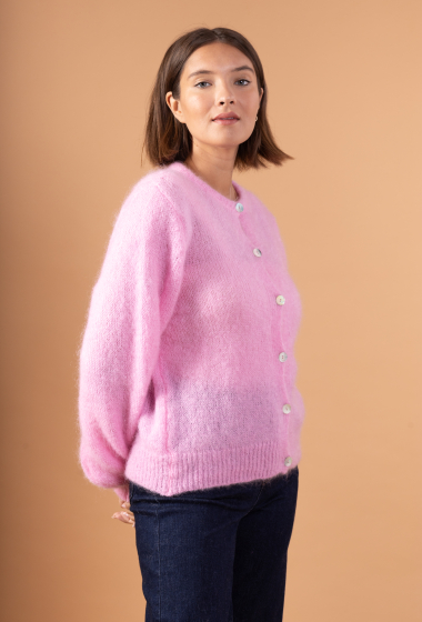 Wholesaler Maëlys Paris - Round neck cardigan in fluffy mohair