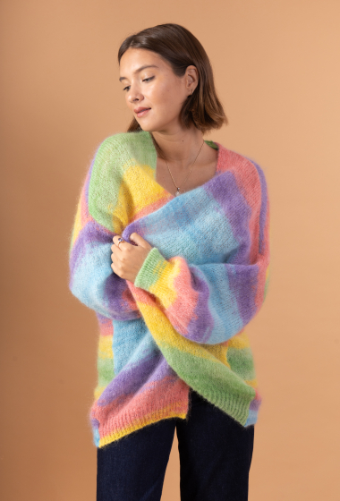 Mayorista Maëlys Paris - Chaleco arcoiris de mohair esponjoso