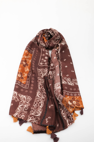 Wholesaler MAR&CO Accessoires - Flower pattern printed scarf with pompoms