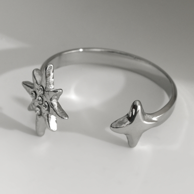 Mayorista Eclat Paris - Anillo de plata con doble estrella y frente abierto