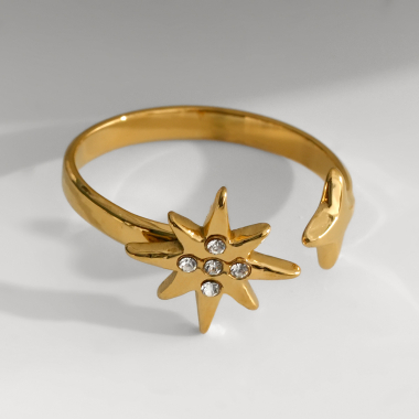 Mayorista Eclat Paris - Anillo Frontal Abierto Doble Estrella Dorada